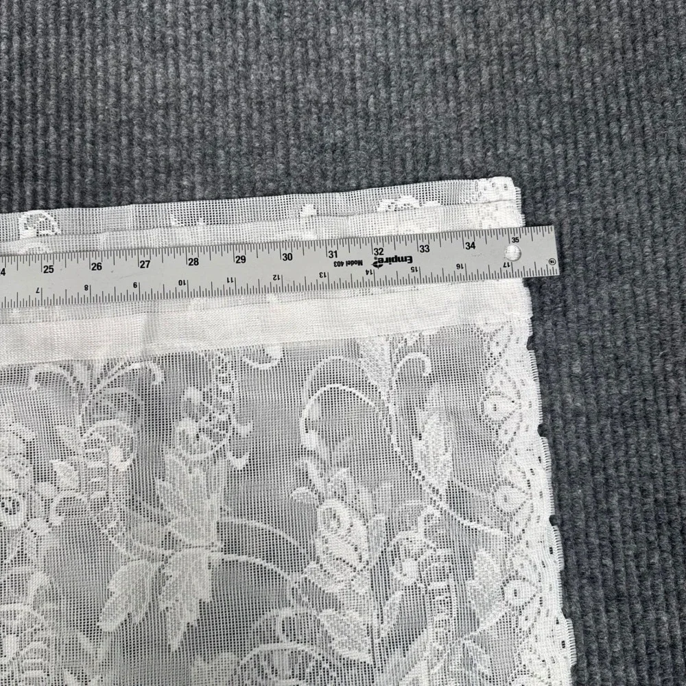 Vintage White Floral Rose Lace Curtain Valance Scalloped Cottagecore 70x30